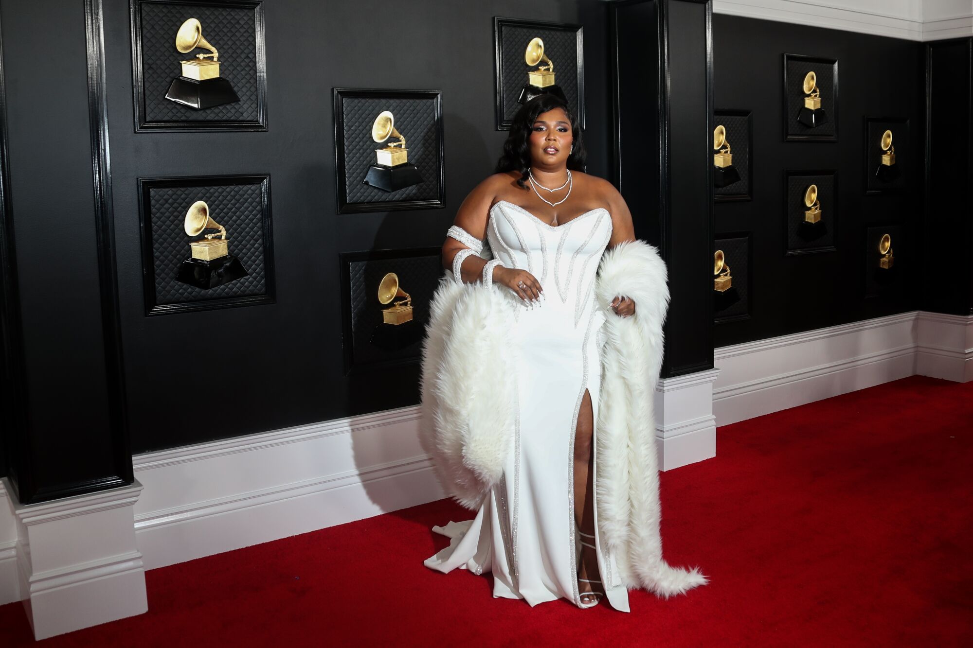 Lizzo arrives at the 62nd Grammy Awards at Staples Center.