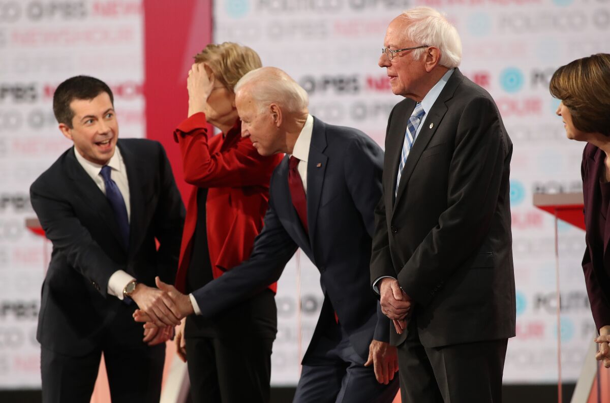 The candidates onstage at Loyola Marymount University.