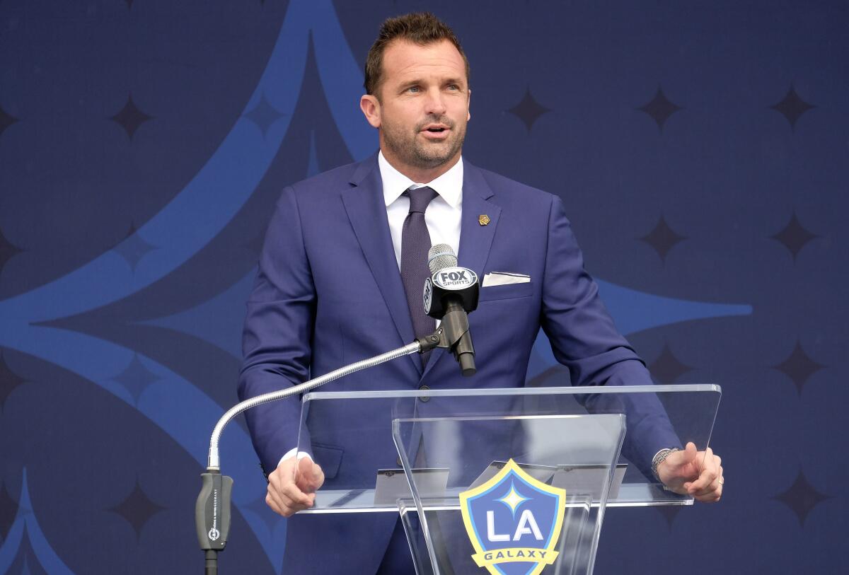 Chris Klein attends a Galaxy David Beckham statue MLS soccer ceremony.