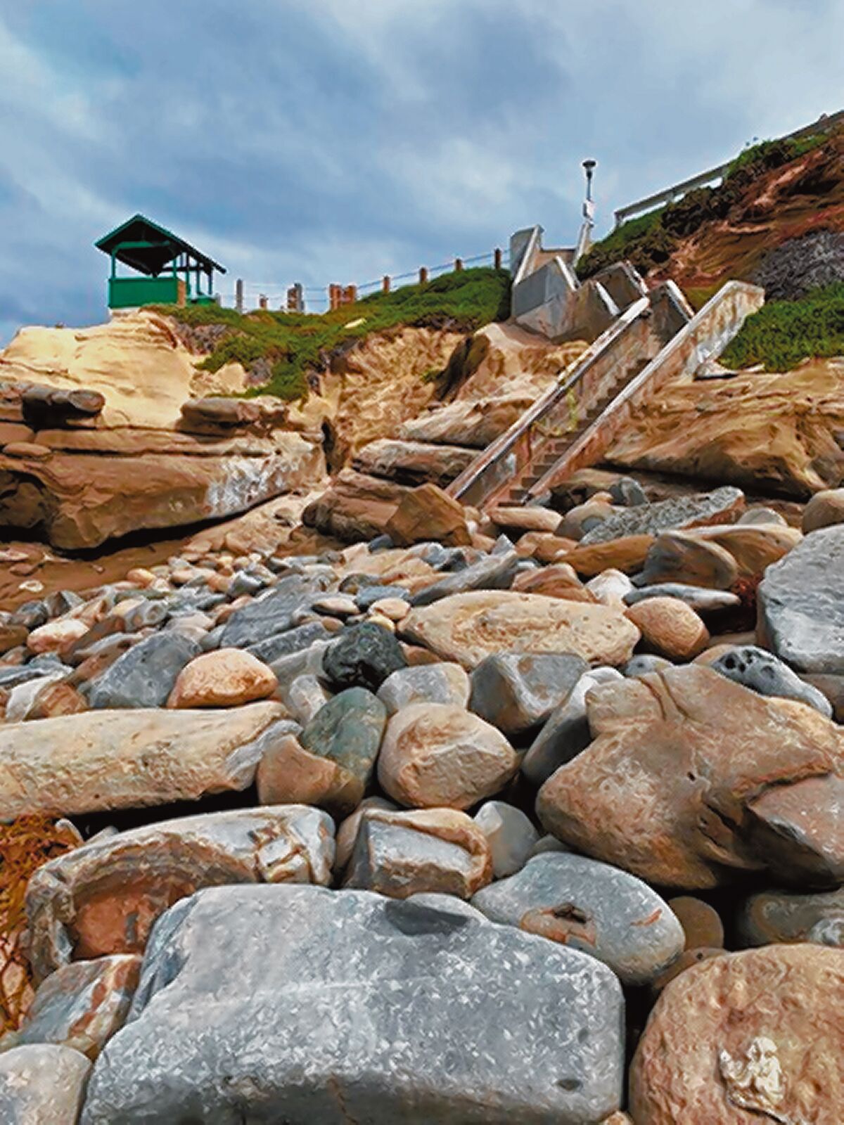 Question for La Jollans: I recently visited Shell Beach. The large rocks were piled up at the bottom of the steps. Sometimes they are there and sometimes they are not. I’m sure that they are placed there to prevent beach erosion during certain seasons of the year. However, I was wondering, how are they moved there? — Rhonda Jensen
