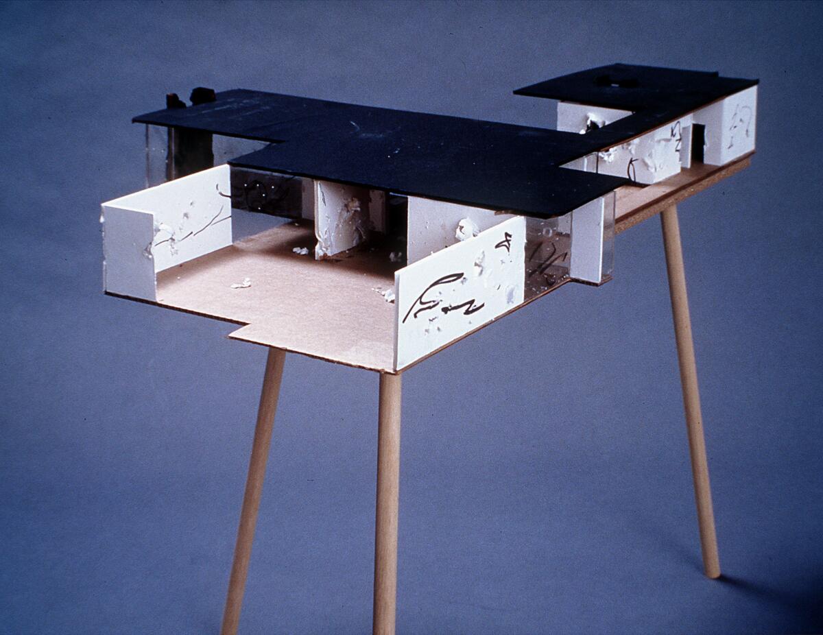 Sam Durant's "Abandoned House #4" (1994). Foam core, cardboard, plexiglass, tape, spray enamel, wood and metal. (MOCA)