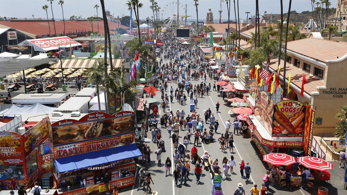The San Diego County Fair, seen in a file photo from 2017, will not be held this year. The Fair Board unanimously voted to suspend the event on Tuesday following Gov. Gavin Newsom's statement about large public gatherings being unlikely in the near future.