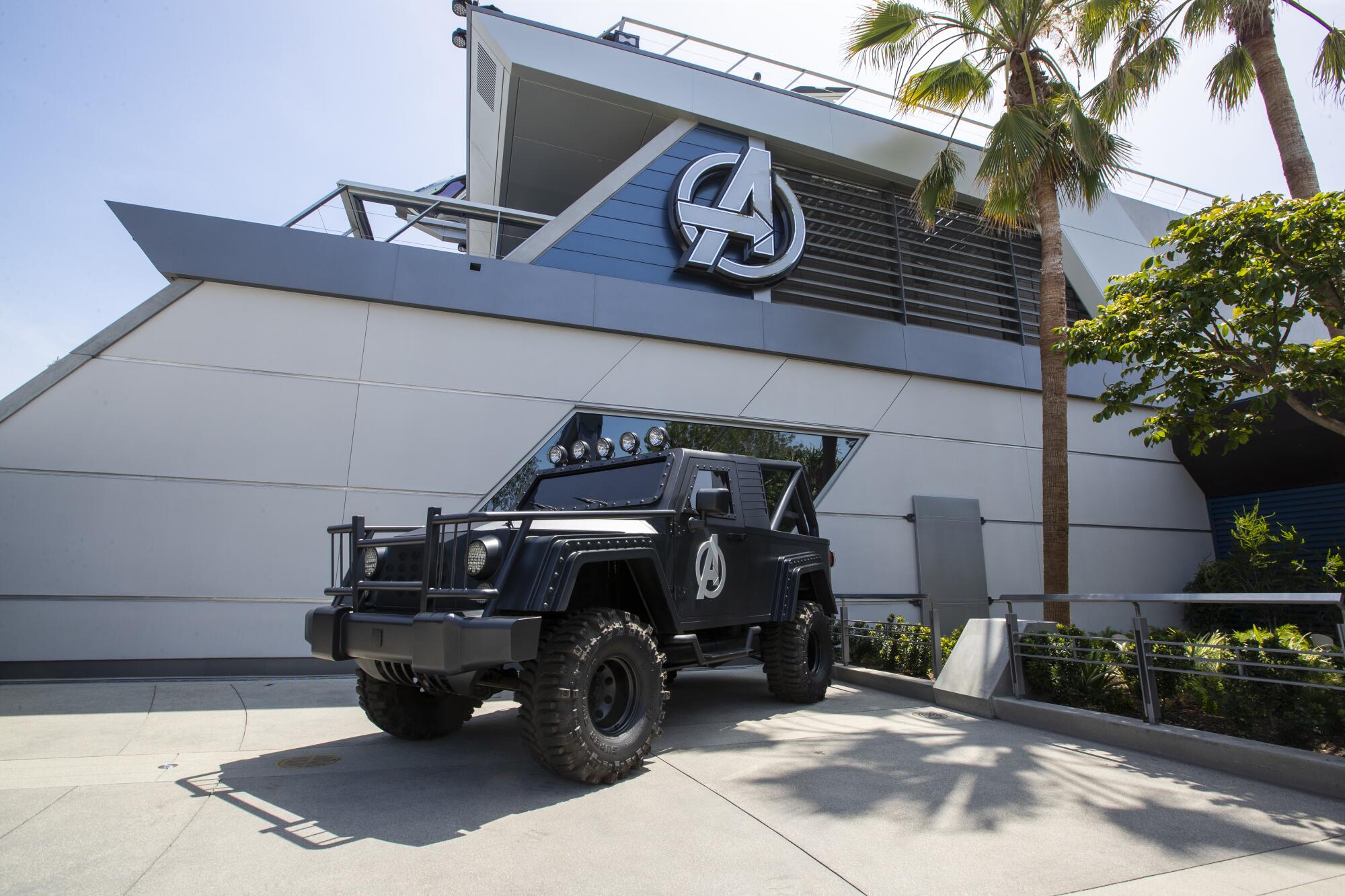 A vehicle outside Avengers headquarters