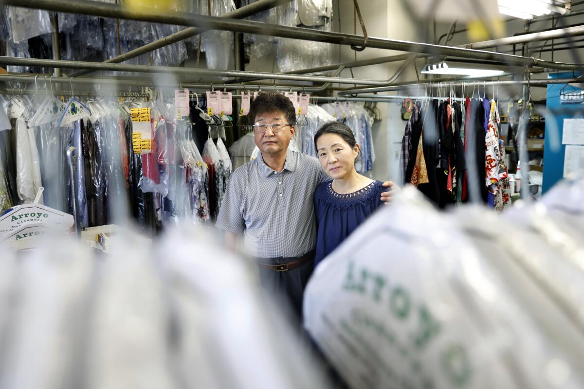 Stacy Kim, left, and Yoon Dong Kim at Arroyo Cleaners in Pasadena. 