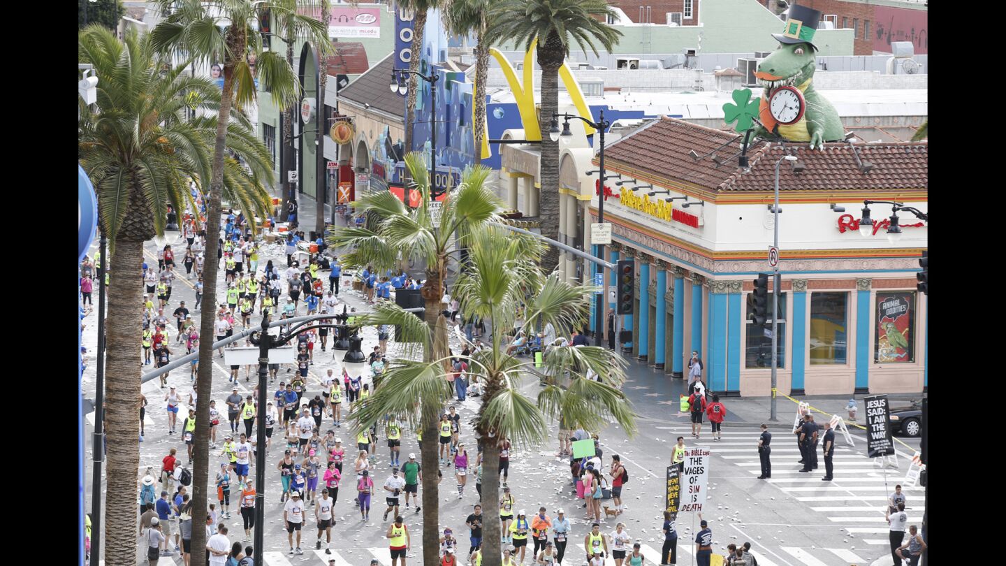Runners on Hollywood Blvd. during the 30th Los Angeles Marathon.