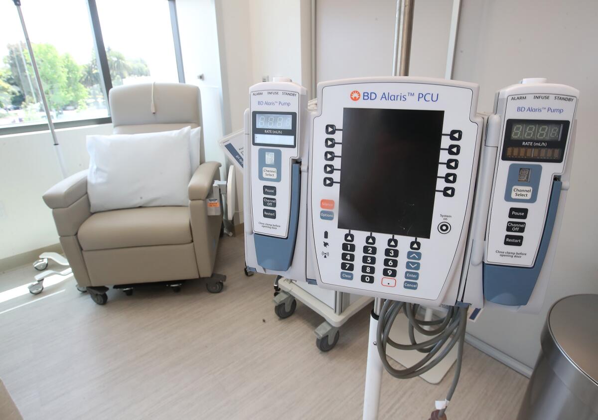 The latest technology in an infusion room of the new City of Hope Seacliff location in Huntington Beach on Tuesday.