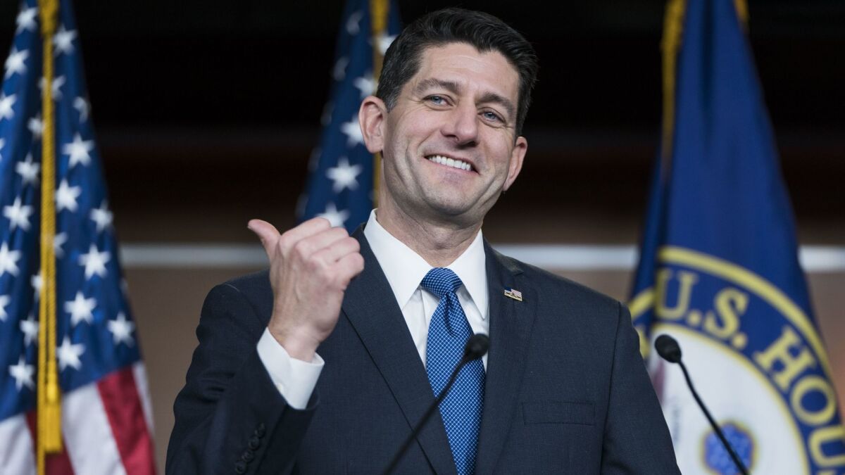 House Speaker Paul Ryan talks about the Republican tax bill in Washington on Dec. 14.