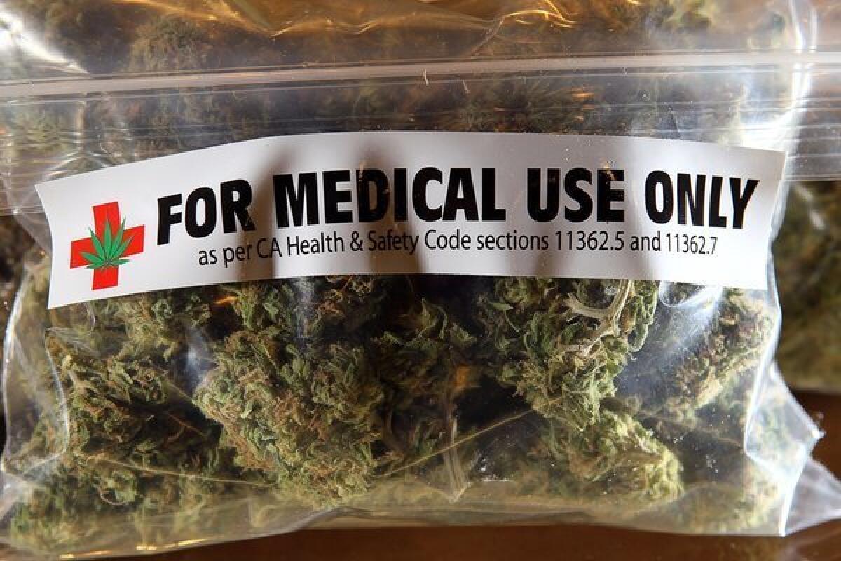 A one-ounce bag of medicinal marijuana is displayed at the Berkeley Patients Group in Berkeley in 2010. Assemblyman Tom Ammiano (D-San Francisco) announced Friday a last-minute push for regulations on the state's medical marijuana industry.