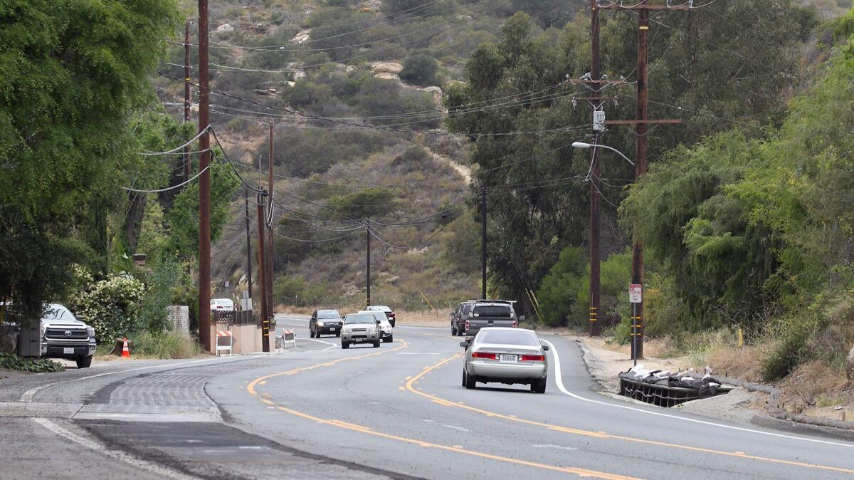 A view from the LCAD parking lot, looking south along Laguna Canyon Road.