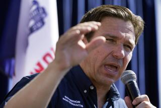 FILE - Republican presidential candidate Florida Gov. Ron DeSantis speaks during a Fair-Side Chat at the Iowa State Fair, Aug. 12, 2023, in Des Moines, Iowa. DeSantis said Saturday, Aug 26, 2023, in a post on the social media site X, formerly known as Twitter, that he has directed state emergency officials begin preparations for a storm. (AP Photo/Jeff Roberson, File)
