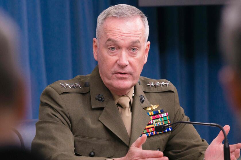 Gen. Joseph F. Dunford Jr., chairman of the Joint Chiefs of Staff, answers questions during a news conference at the Pentagon in March.