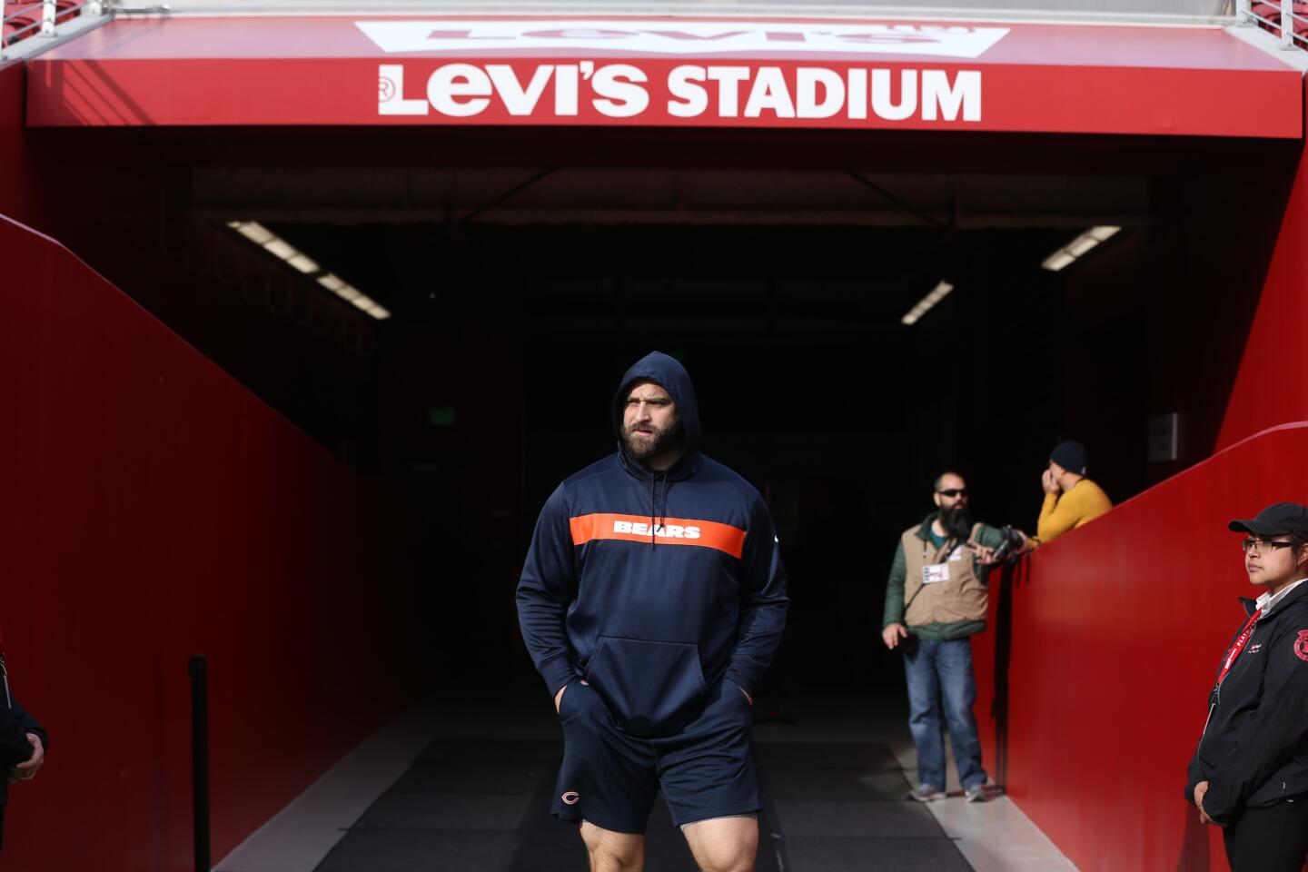 Bears offensive guard Kyle Long walks out for warmups before a game against the 49ers on Dec. 23, 2018, in Santa Clara, Calif.