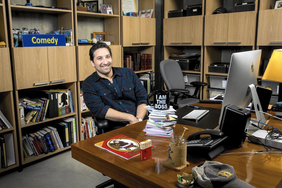 Comedy writer Etan Cohen is in his Los Angeles home office.
