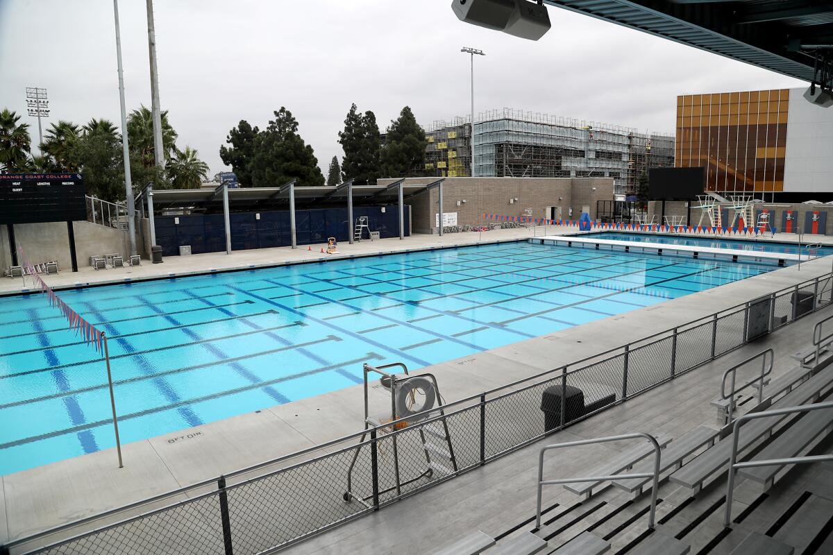 A new Aquatics Complex at Costa Mesa's Orange Coast College, one of several Measure M projects, opened in January.