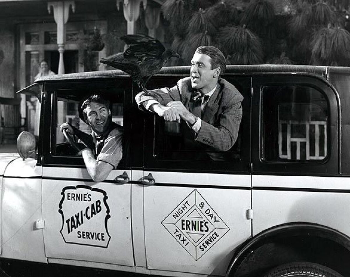 Frank Faylen, left, and Jimmy Stewart in Frank Capra's "It's a Wonderful Life" (1946).