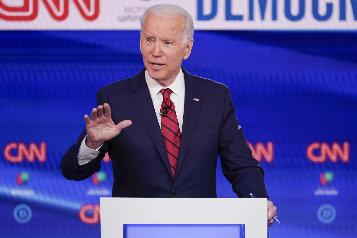 Former Vice President Joe Biden participates in a Democratic presidential primary debate in March.