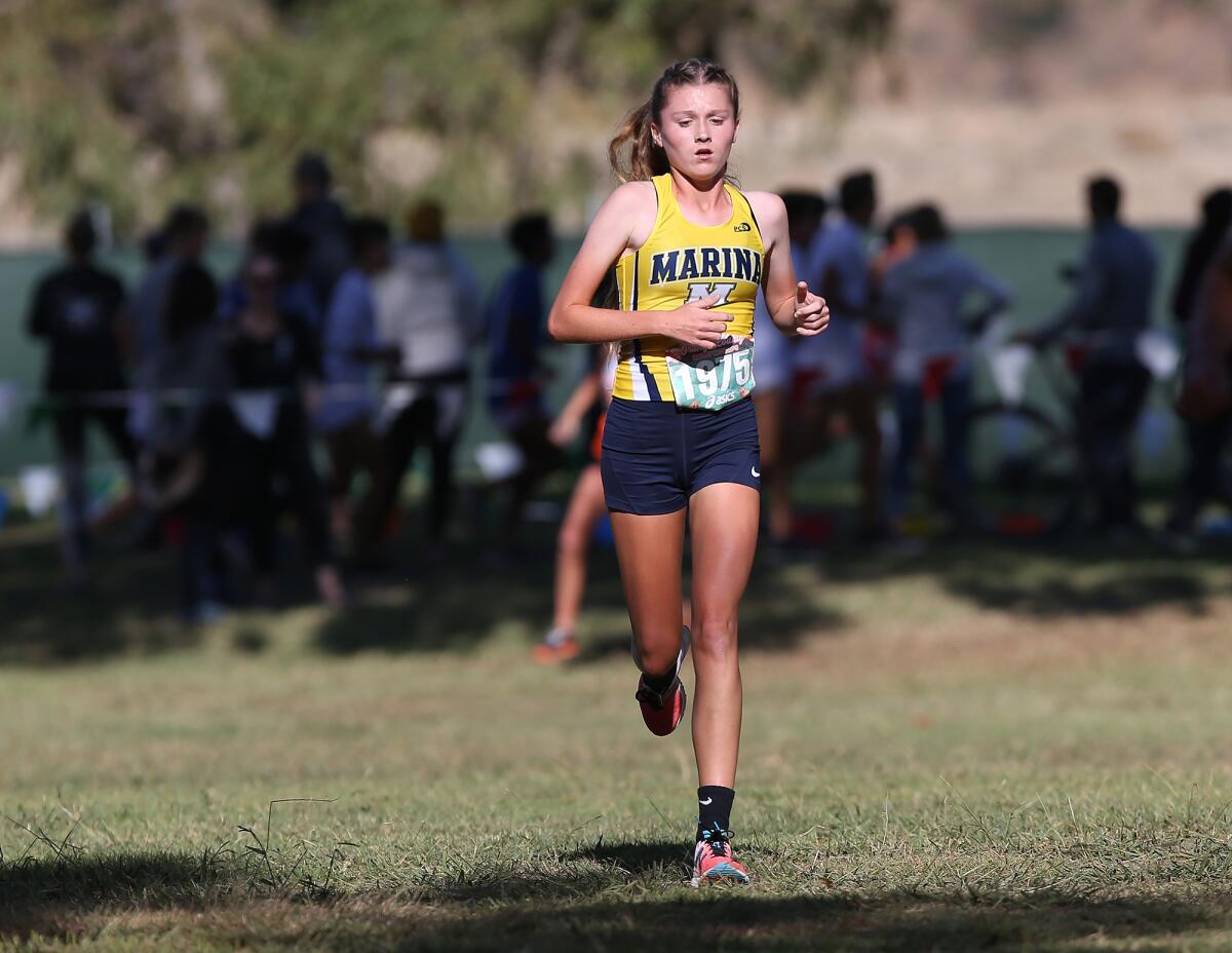 Marina's Marikay Schwab finished second in the Division 2 girls' varsity race during the Orange County Cross-Country Championships at Oak Canyon Park on Saturday.