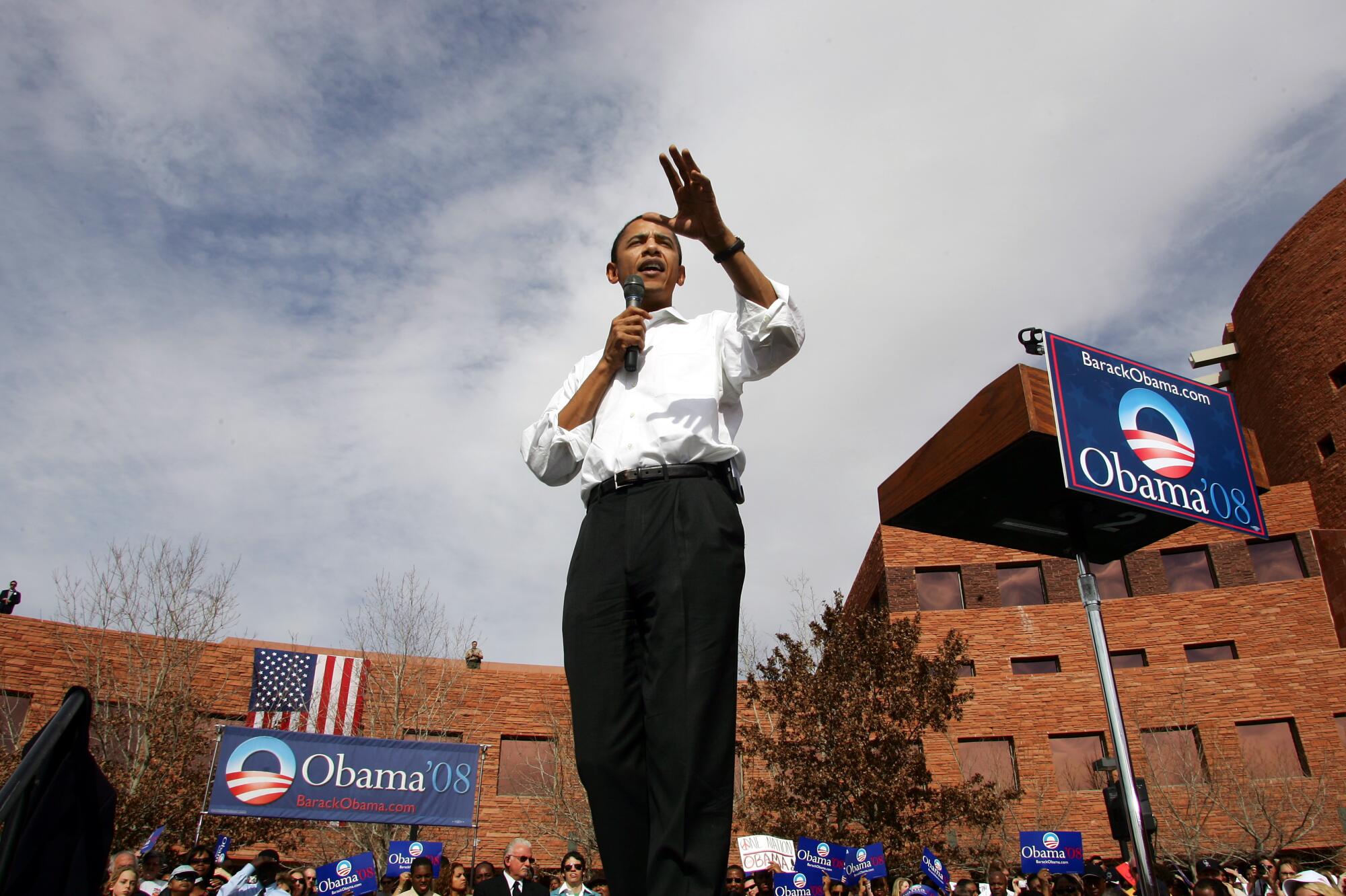 Barack Obama speaks at a campaign stop in Las Vegas in February 2007
