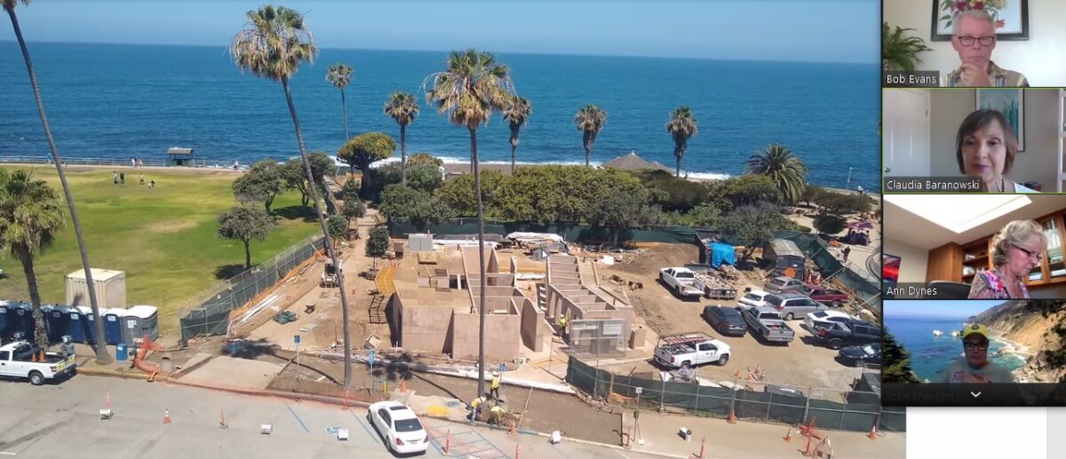 An overview of the Scripps Park restroom facility construction, as shown to the La Jolla Parks & Beaches group.