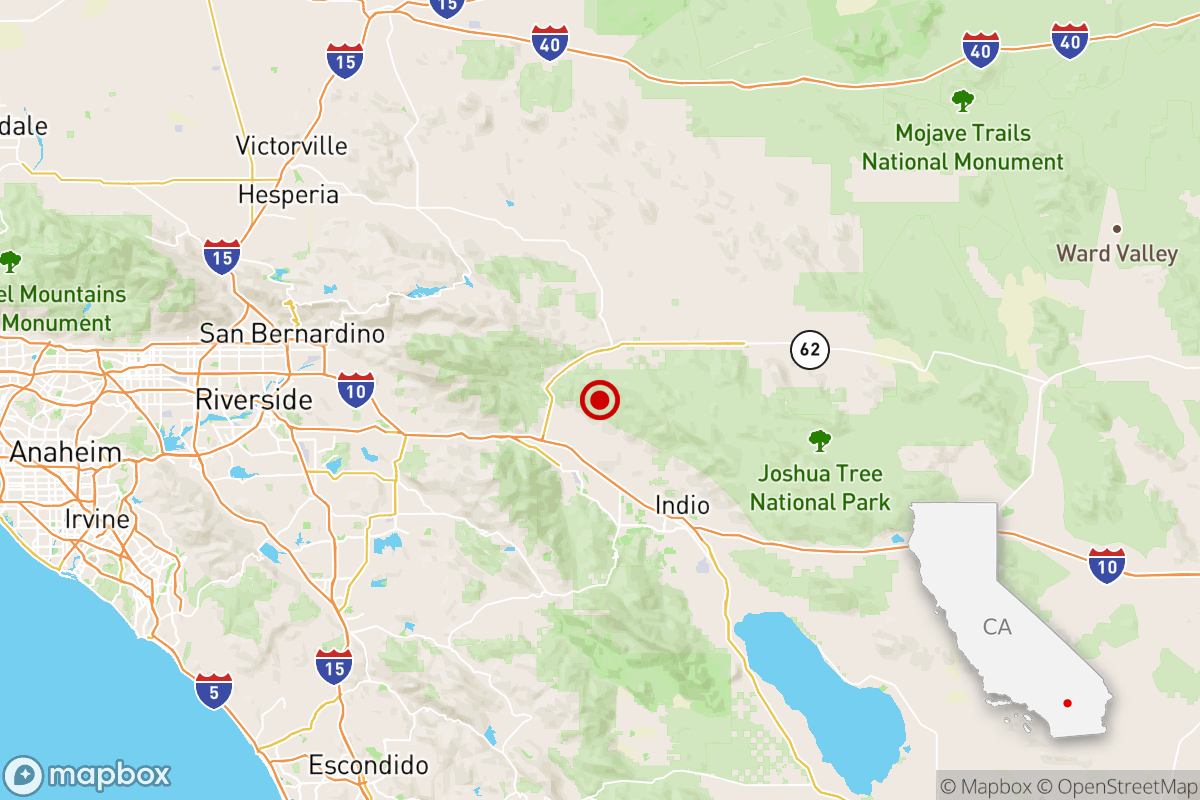 Map showing epicenter of earthquake in Southern California.