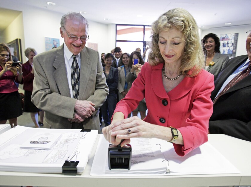 California Secretary of State Debra Bowen, shown here in 2011 as she certified new political maps for the state.