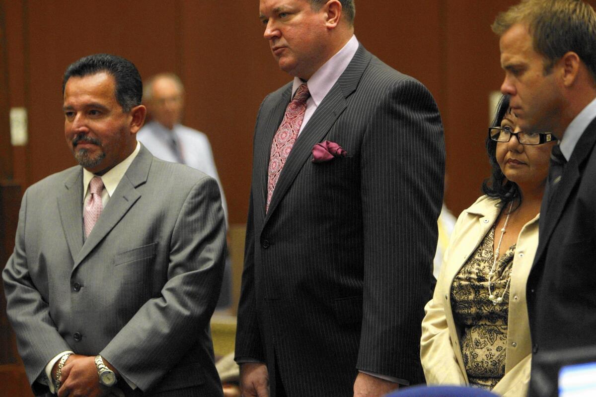 Charges against then-Irwindale Councilman Mark Breceda, left, former Councilwoman Rosemary Ramirez, second from right, and Councilman Manuel Garcia (not pictured) were dropped last week.