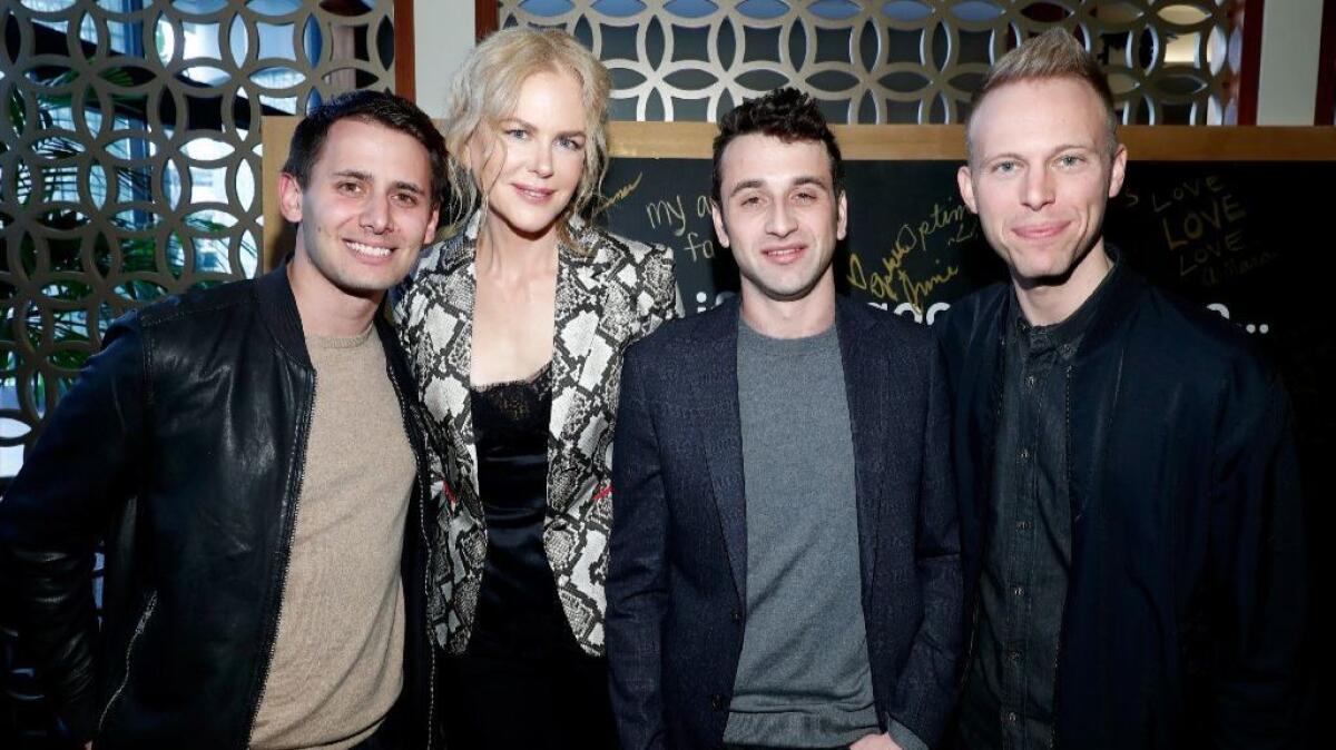 From left: Composer Benj Pasek, actress Nicole Kidman and composers Justin Hurwitz and Justin Paul attend the Gold Meets Golden event at Equinox on Jan. 7 in Los Angeles.