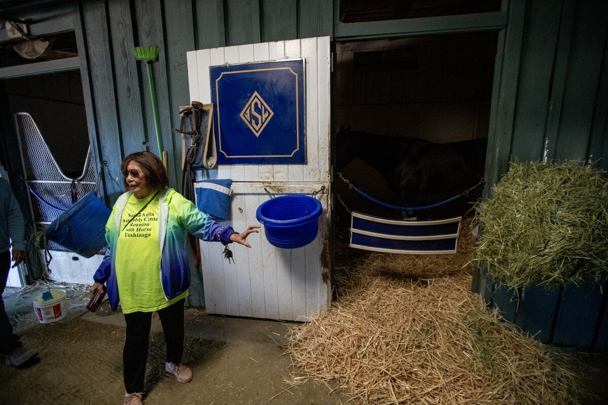June Berk at a stable where she lived as a young girl Santa Anita Park.