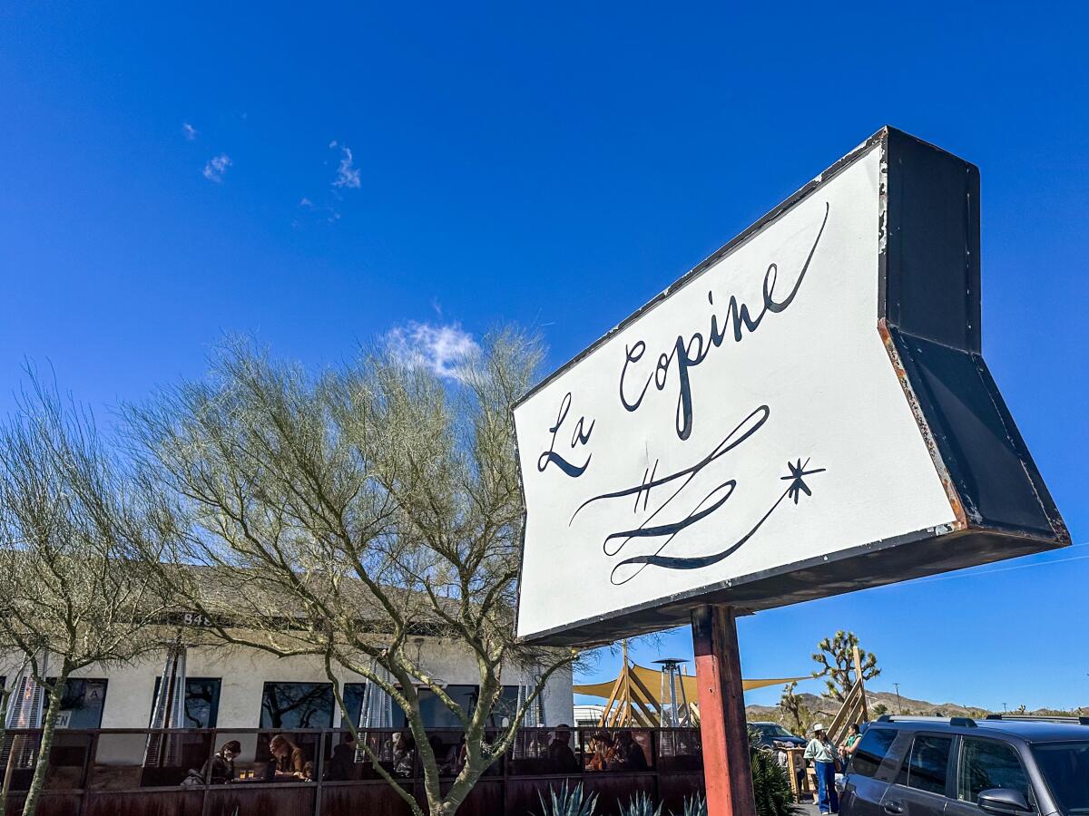 Sign of La Copine restaurant in the Yucca Valley. 