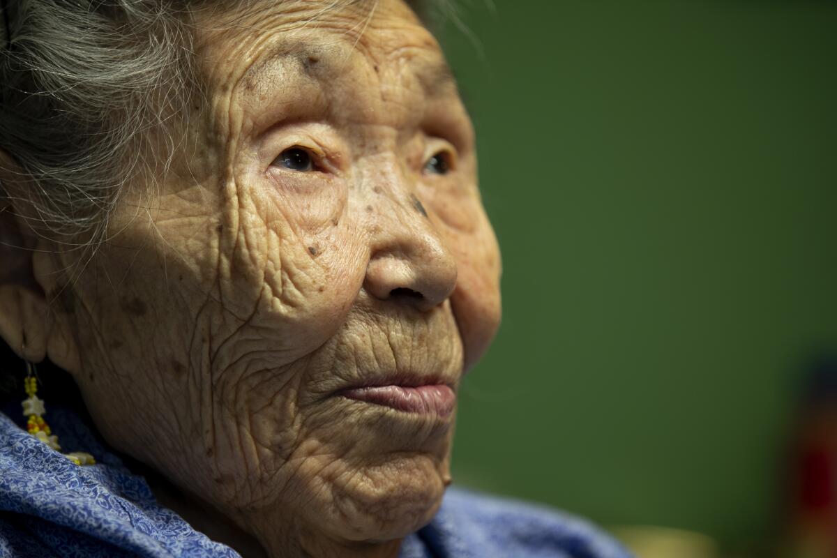 Lizzie Chimiugak, 90, at her home in Toksook Bay, Alaska. 