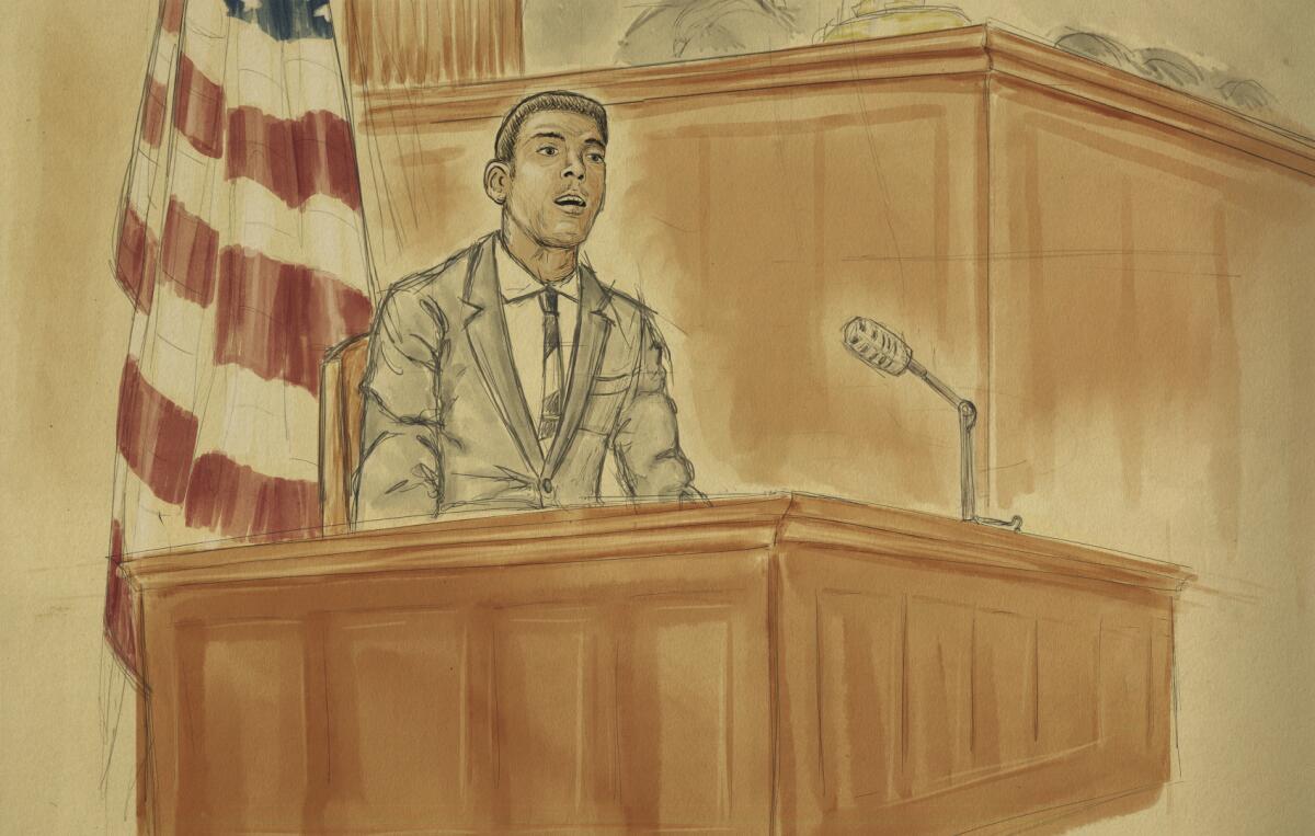 A courtroom sketch of Gary Duncan in the 2021 documentary "A Crime on the Bayou."