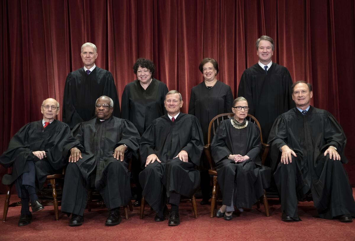 The Supreme Court justices in 2018, including the late Ruth Bader Ginsburg.