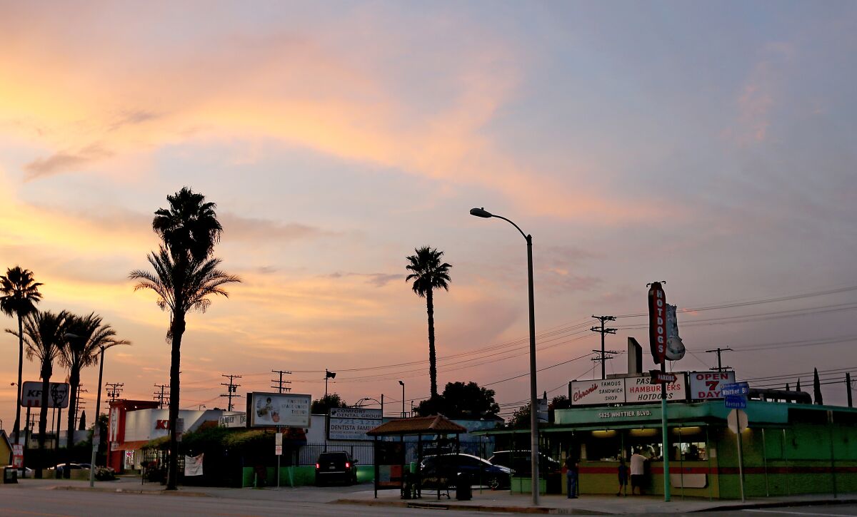 Fast-food restaurants line a stretch of Whittier Boulevard in East Los Angeles.