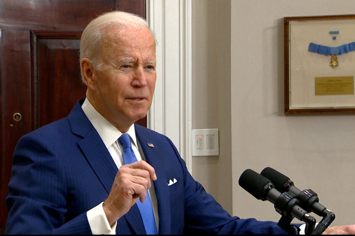 President Biden delivering remarks at the White House this week.