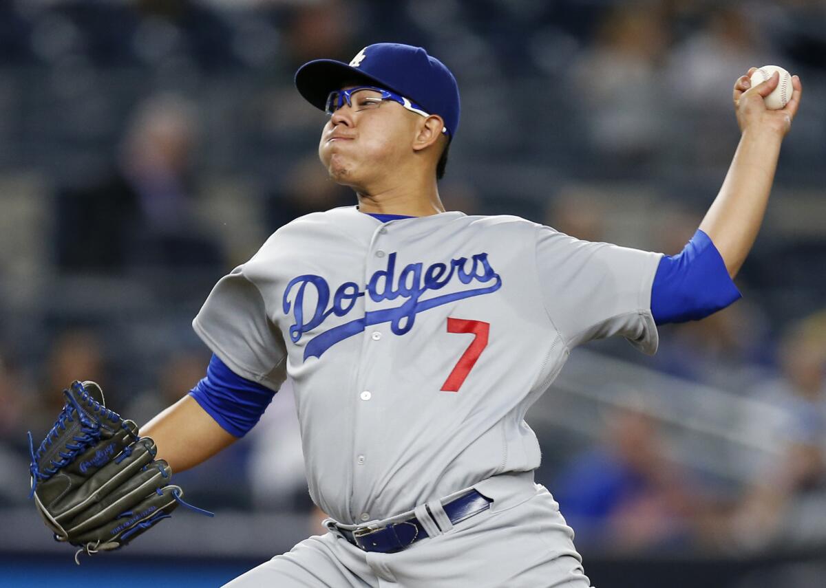 Dodgers' Julio Urias pitches against the New York Yankees on Sept. 13.
