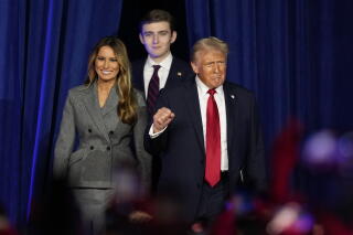 President -elect Donald Trump, joined by Melania Trump and Barron Trump