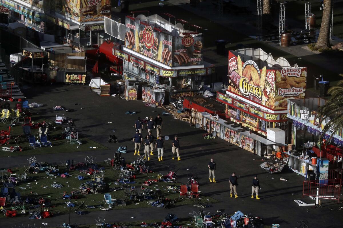 Investigators work the site of the 2017 mass shooting at the Route 91 Harvest Festival on the Las Vegas Strip.