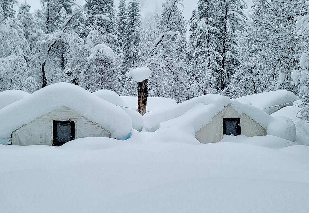 Tent cabins at Yosemite National Park were buried in March in many feet of snow.