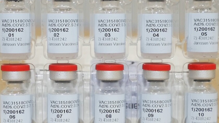 Vials of the COVID-19 vaccine from Johnson & Johnson.