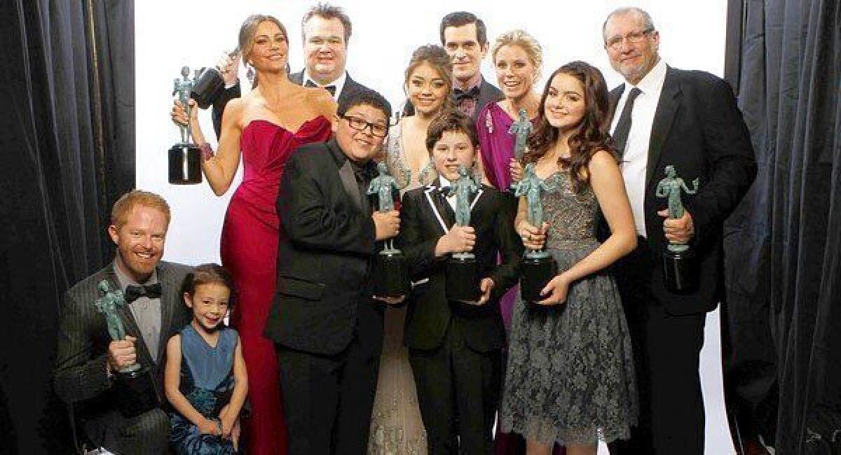 SAG Award winners: The cast of ABC's "Modern Family" at the 18th Annual Screen Actors Guild Awards show at the Shrine Auditorium.