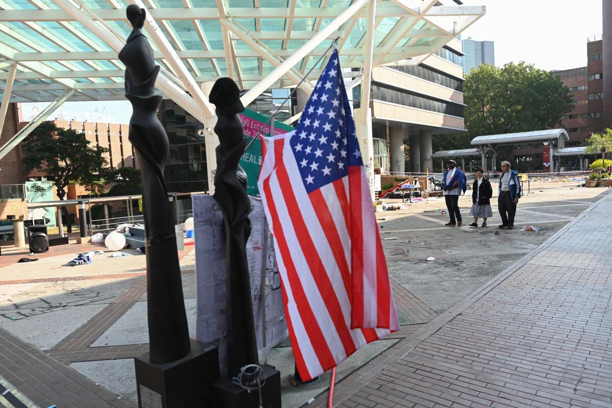 A U.S. flag is displayed Nov. 21 on the campus of Hong Kong Polytechnic University.