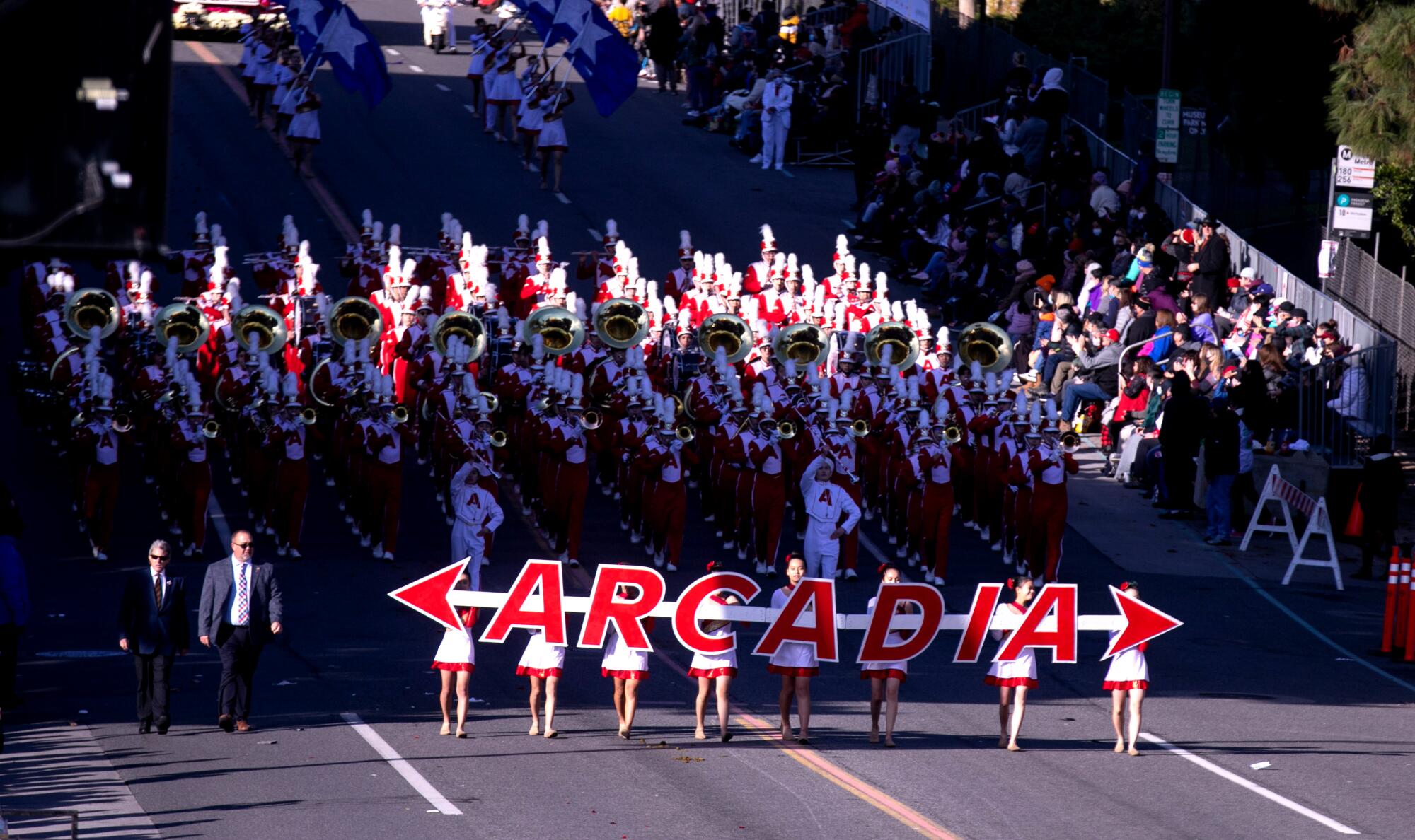 Arcadia Apache marching band and color guard.