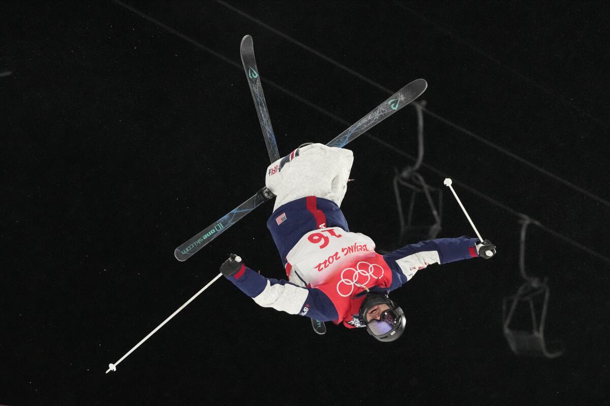 U.S. freestyle moguls skier Dylan Walczyk competes in qualifying at the Beijing Olympics on Thursday.