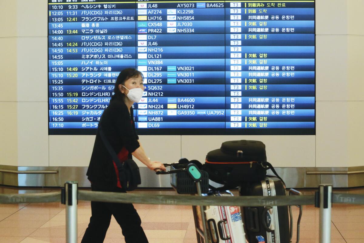 An arriving passenger at the Tokyo international airport