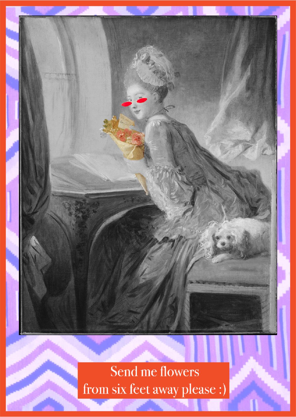 Photo collage featuring Jean Honoré Fragonard's "The Love Letter" 