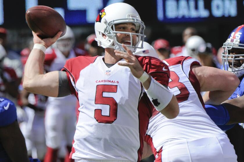 Arizona Cardinals quarterback Drew Stanton throws a pass during the first half of Sunday's win over the New York Giants. Stanton has overcome numerous setbacks in his journey to become an NFL starting quarterback.
