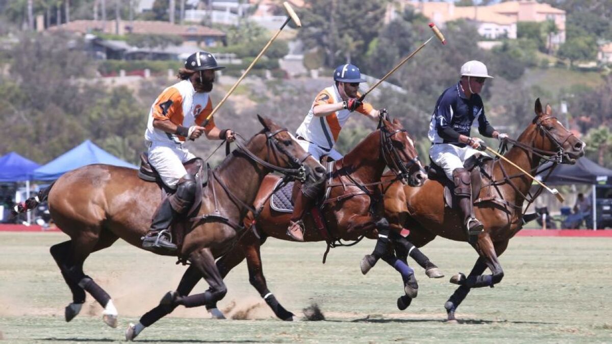 Polo players take the field during at the San Diego Polo Club.