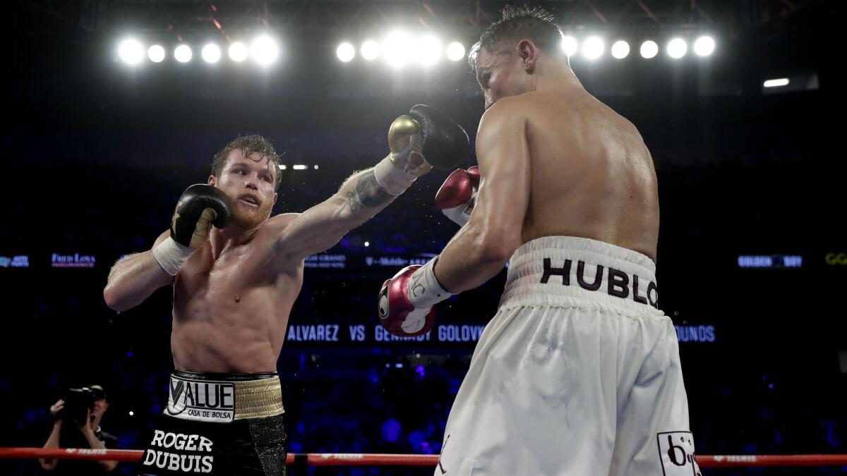 Canelo Alvarez lands a punch against Gennady Golovkin during his middleweight title victory on Sept. 15 in Las Vegas.