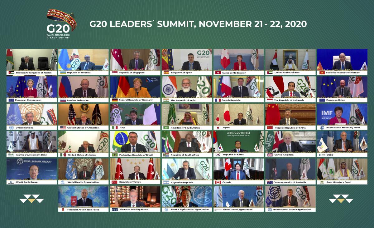 An image of last year's virtual G20 summit