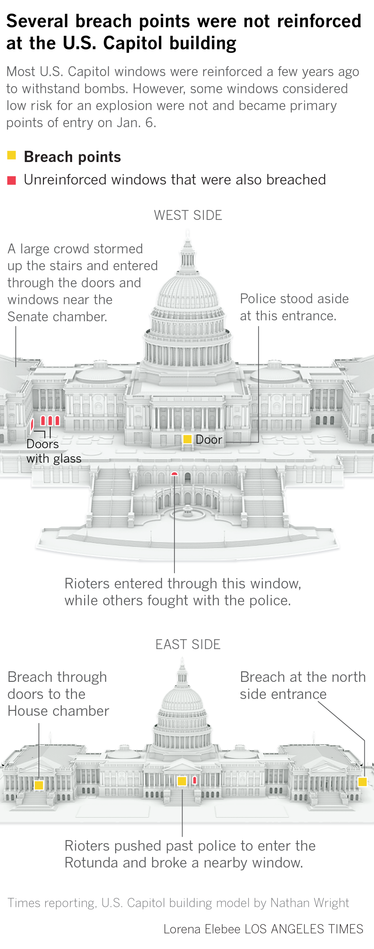 Diagram of the U.S. Capitol building breaches on Jan. 6.
